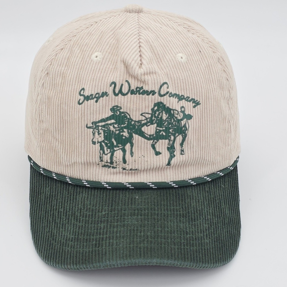 Seager Western Company Hat Cap Mens Snap Back Beige Corduroy Cowboy Rodeo Ranch